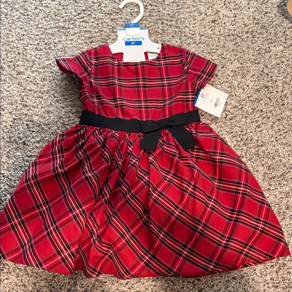 Carter's Red Plaid Dress with Black Bow Waistband